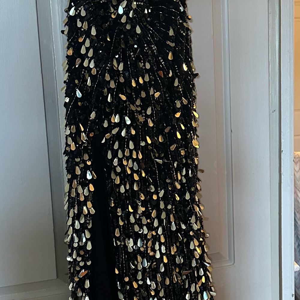 Sherri Hill Black Maxi Skirt with Gold Teardrop Sequins